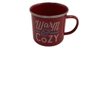 Harry & David Red "Warm & Cozy" Enameled Tin Mug